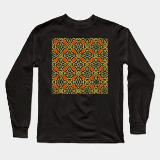 Blue, Yellow and Orange Beadwork Inspired Print Long Sleeve T-Shirt